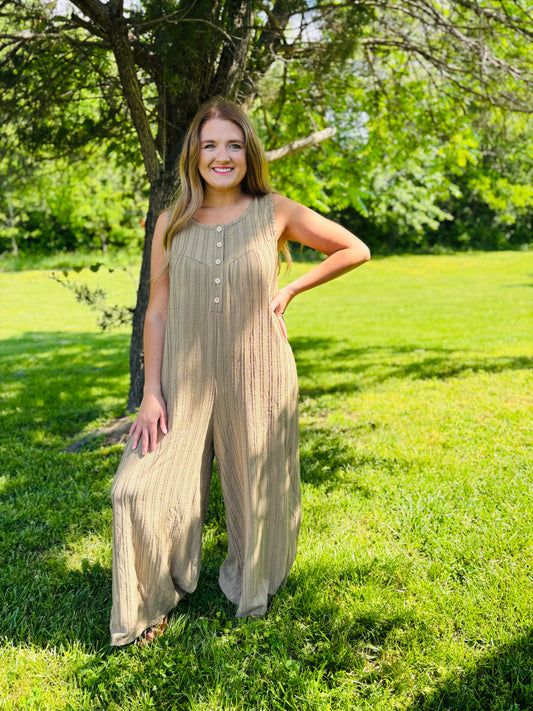 Umgee Tan Button Jumpsuit