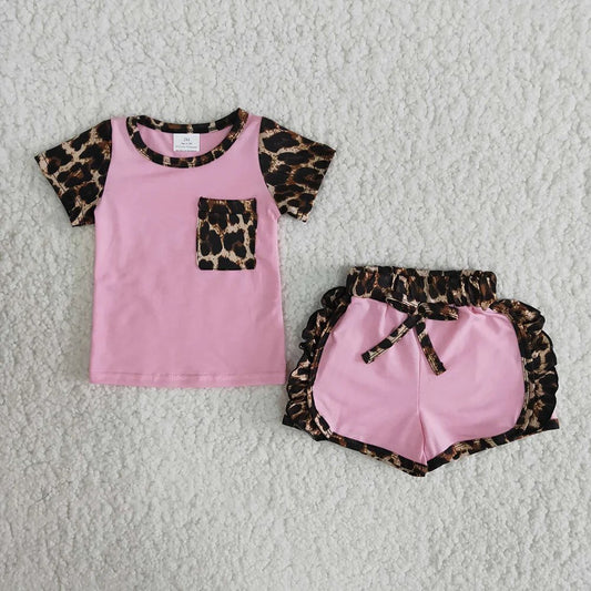 Pink Leopard Print Shorts Set
