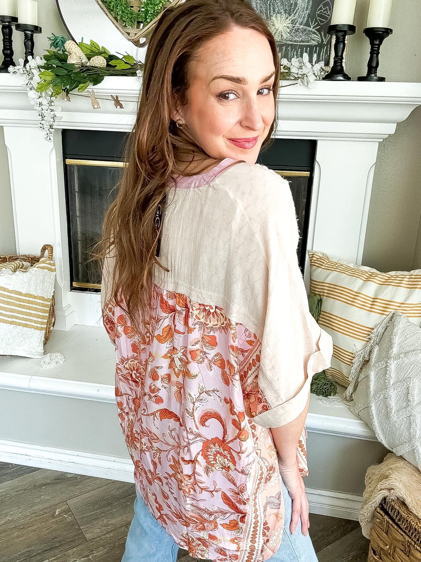 Pink Top with Floral Sides