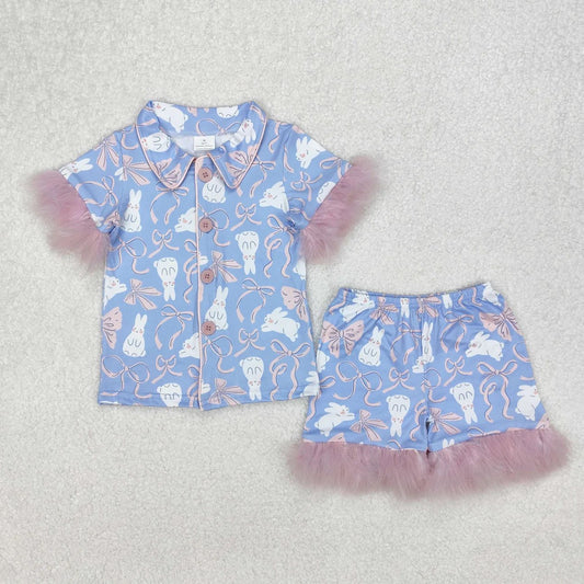 Pink Fur Bunny Pajama Shorts Set