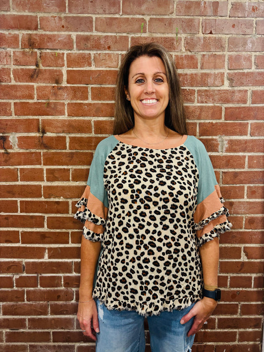 Umgee Spotted Ruffle Top