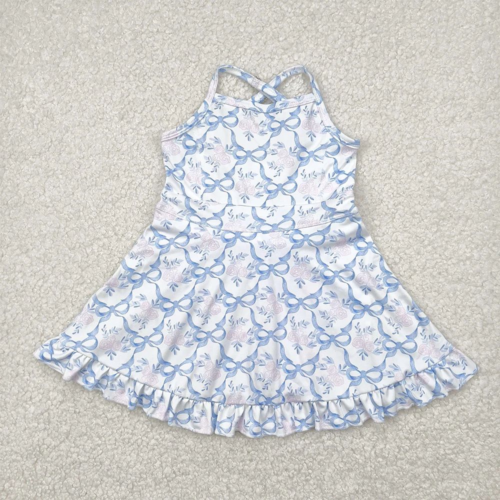 Light Floral Blue Bow Yoga Dress