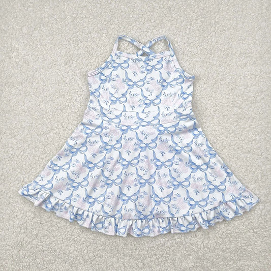 Light Floral Blue Bow Yoga Dress