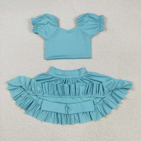 Teal Puff Sleeve Skort Yoga Set