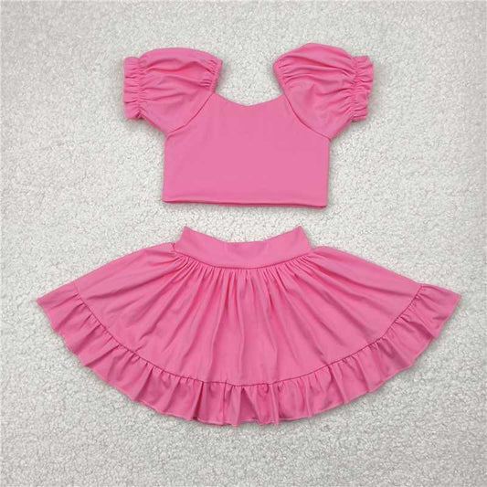 Pink Puff Sleeve Skort Yoga Set