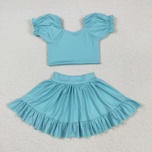 Teal Puff Sleeve Skort Yoga Set