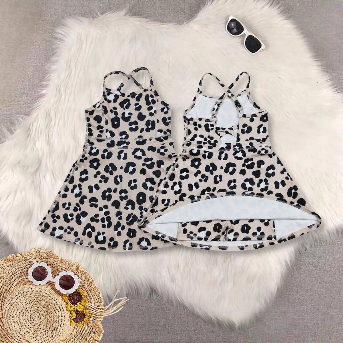 Beige Cheetah Print Yoga Dress