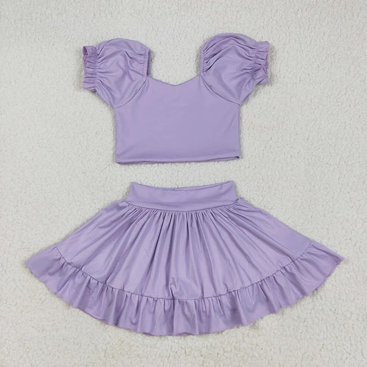 Purple Puff Sleeve Skort Yoga Set