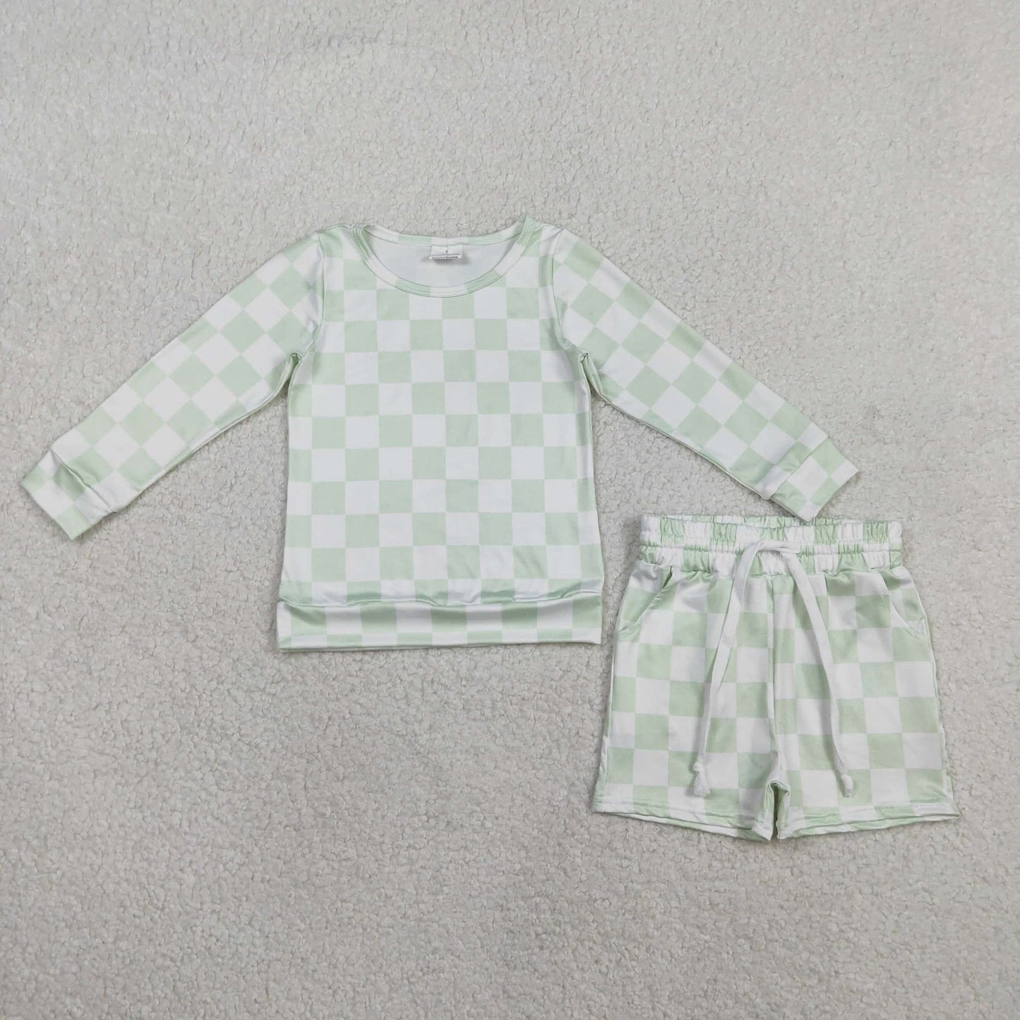 Green Checkered Shorts Set
