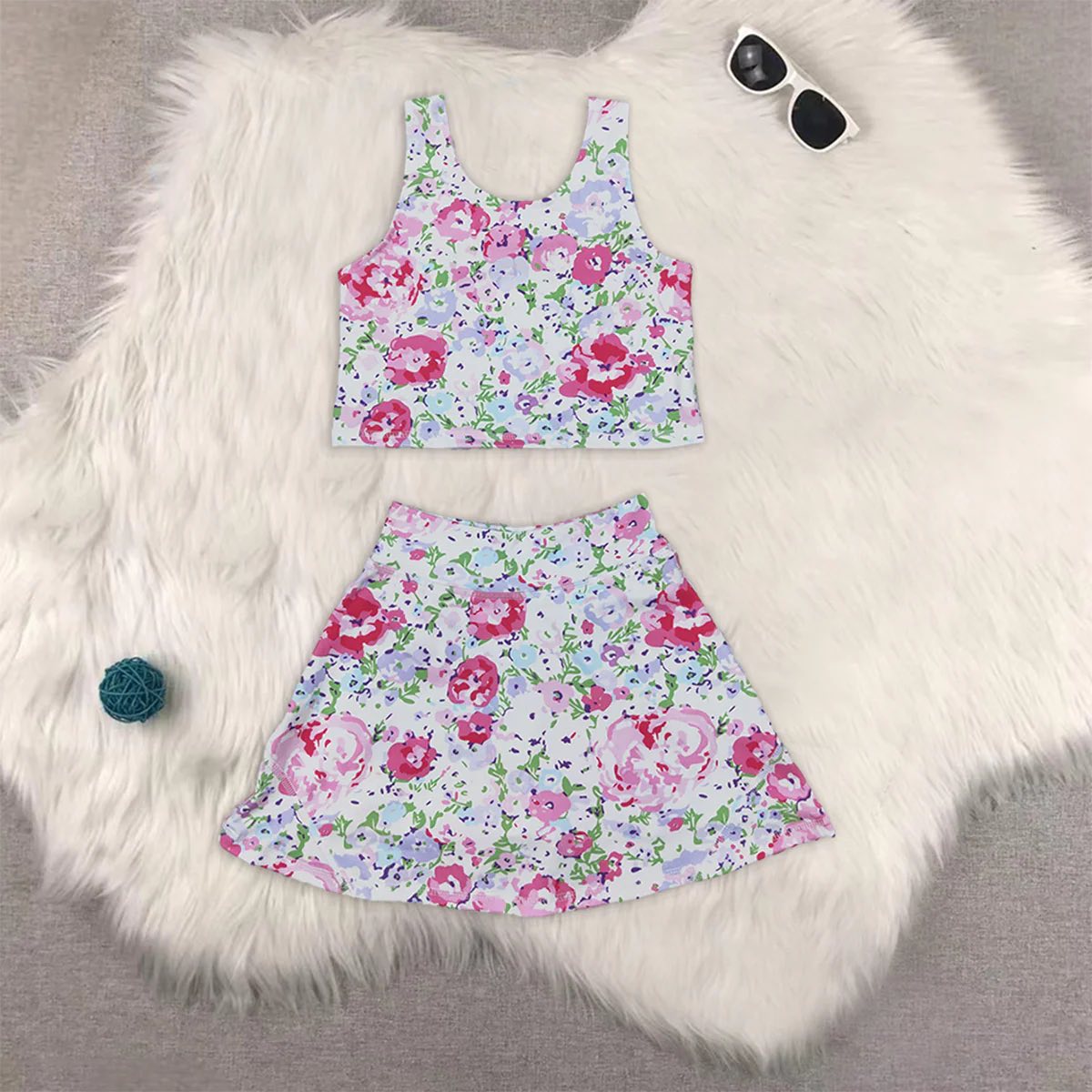 Pink Floral Two Piece Yoga Set