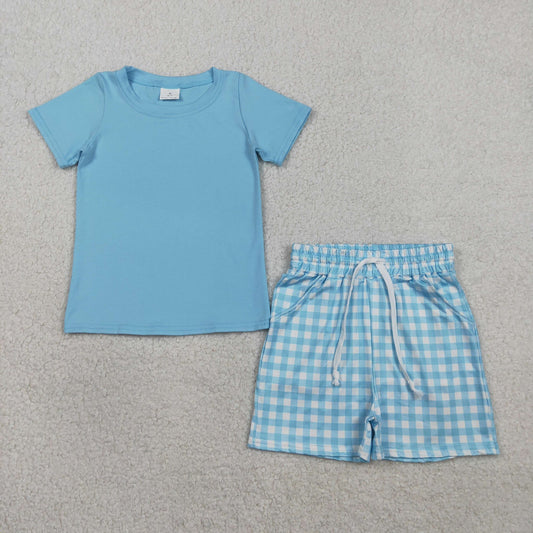 Blue Gingham Shorts Set