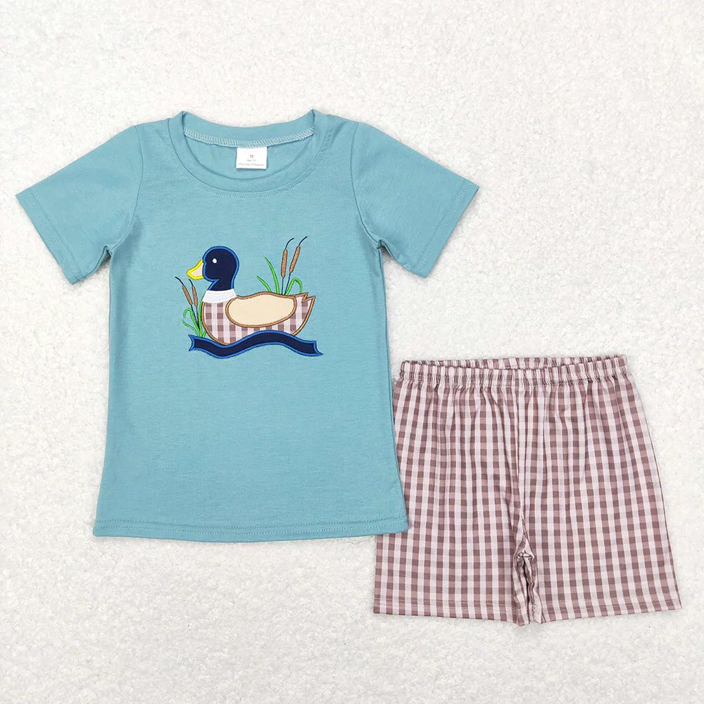 Embroidered Gingham Duck Shorts Set