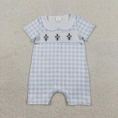 Three Crosses Blue Gingham Romper