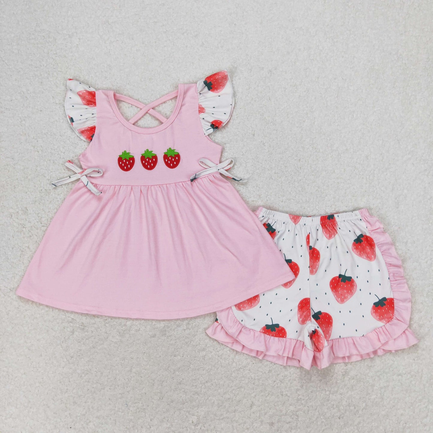Three Little Strawberries Shorts Set