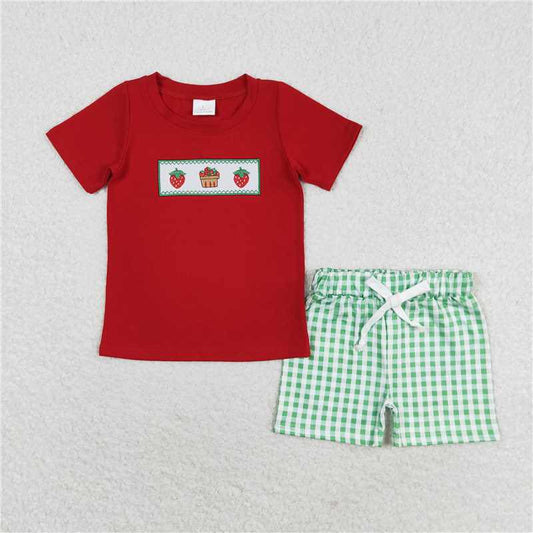 Boys Gingham Strawberry Shorts Set