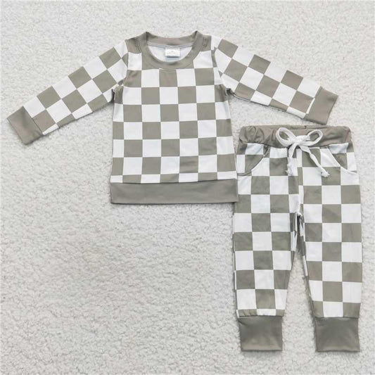 Gray Checkered Jogger Set