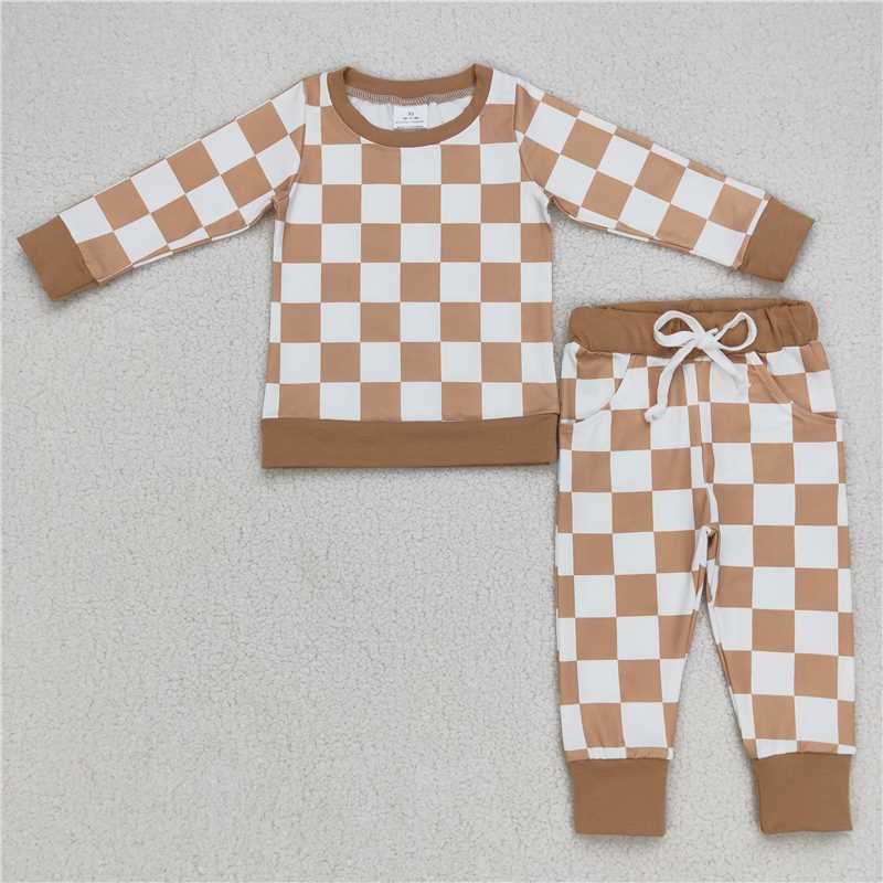 Brown Checkered Jogger Set