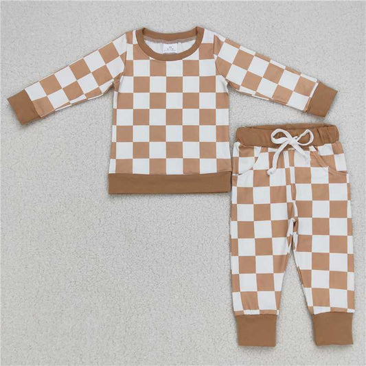 Brown Checkered Jogger Set