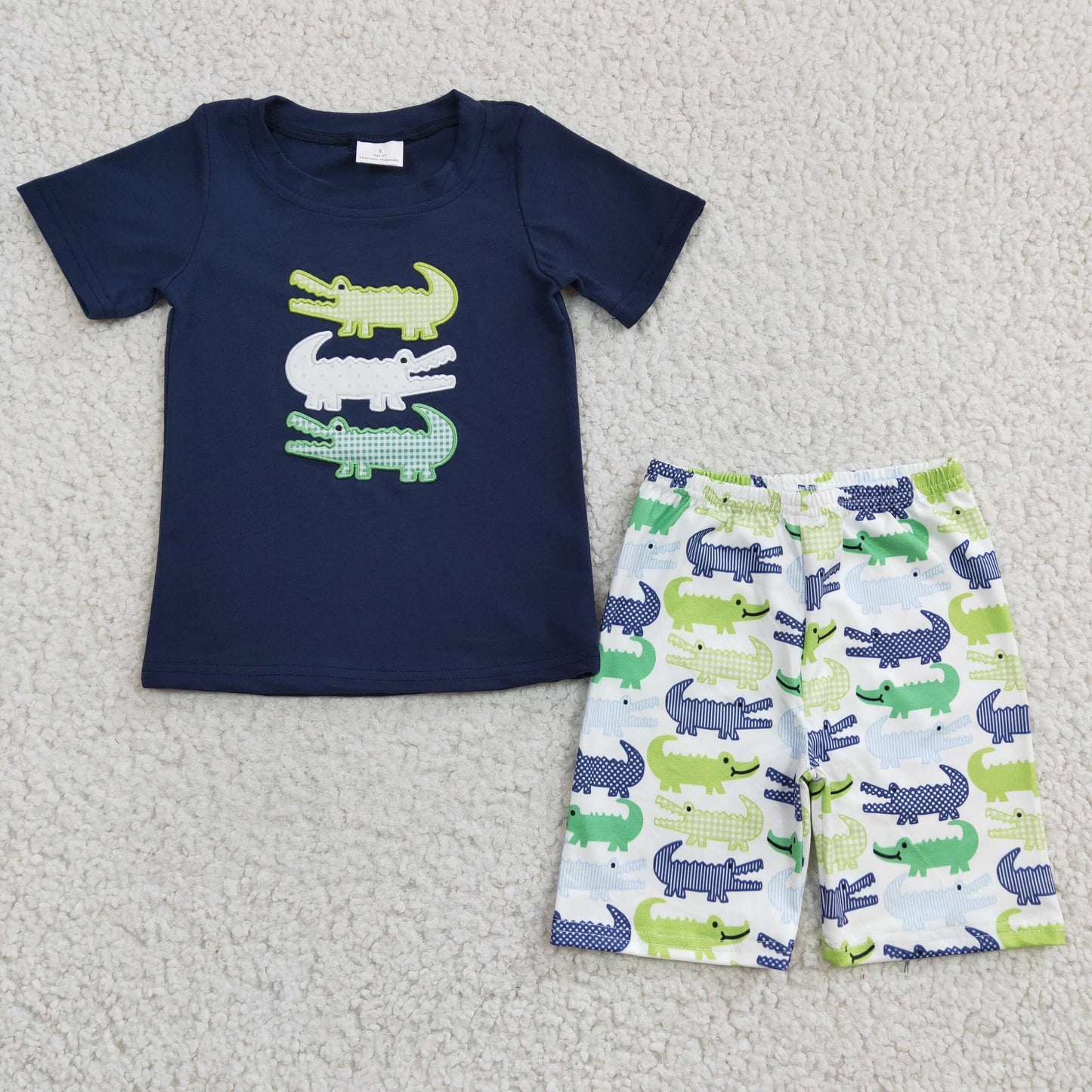 Embroidered Alligators Shorts Set