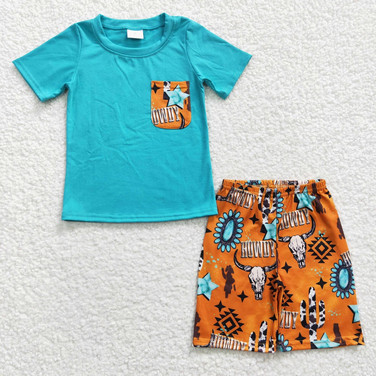 Turquoise Howdy Shorts Set