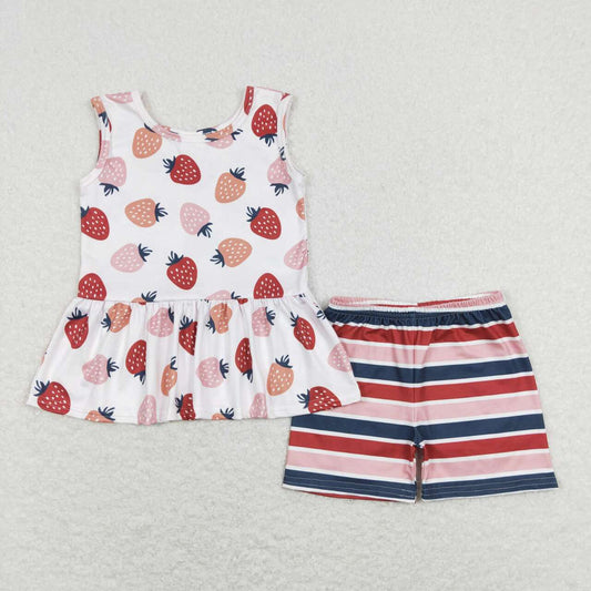 Striped Strawberry Shorts Set