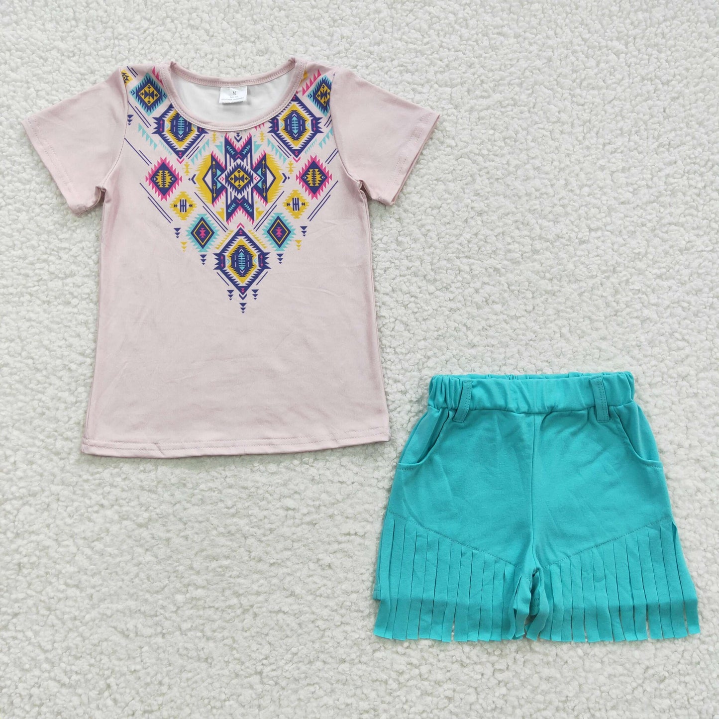 Native Pattern Fringe Shorts Set