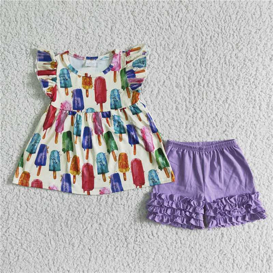 Ice Cream Ruffle Shorts Set