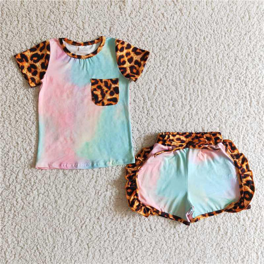 Pastel Rainbow Cheetah Shorts Set