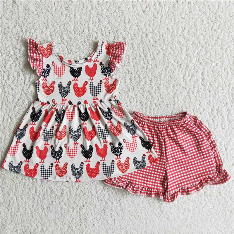 Gingham Chicken Shorts Set