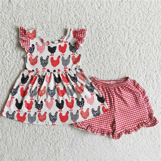 Gingham Chicken Shorts Set