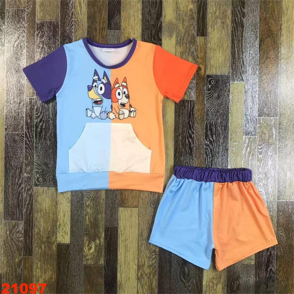 Blue Dog Pocket Sleeve Shorts Set