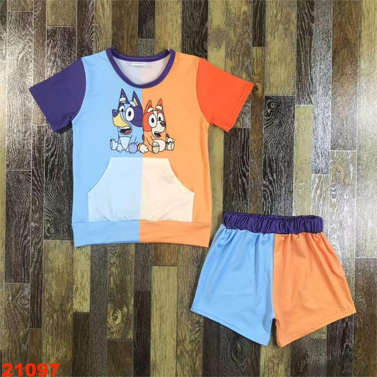 Blue Dog Pocket Sleeve Shorts Set