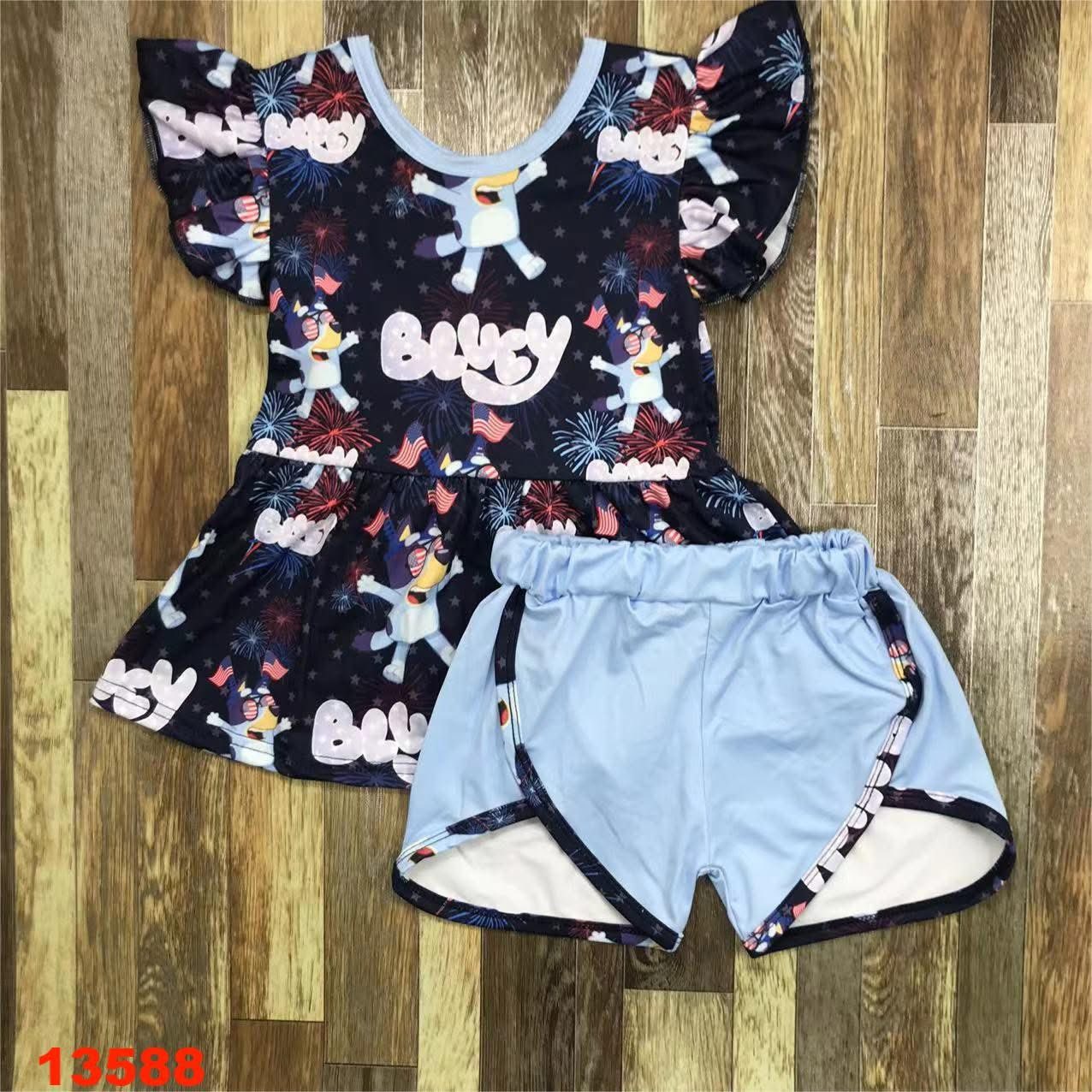 RWB Blue Dog Shorts Set
