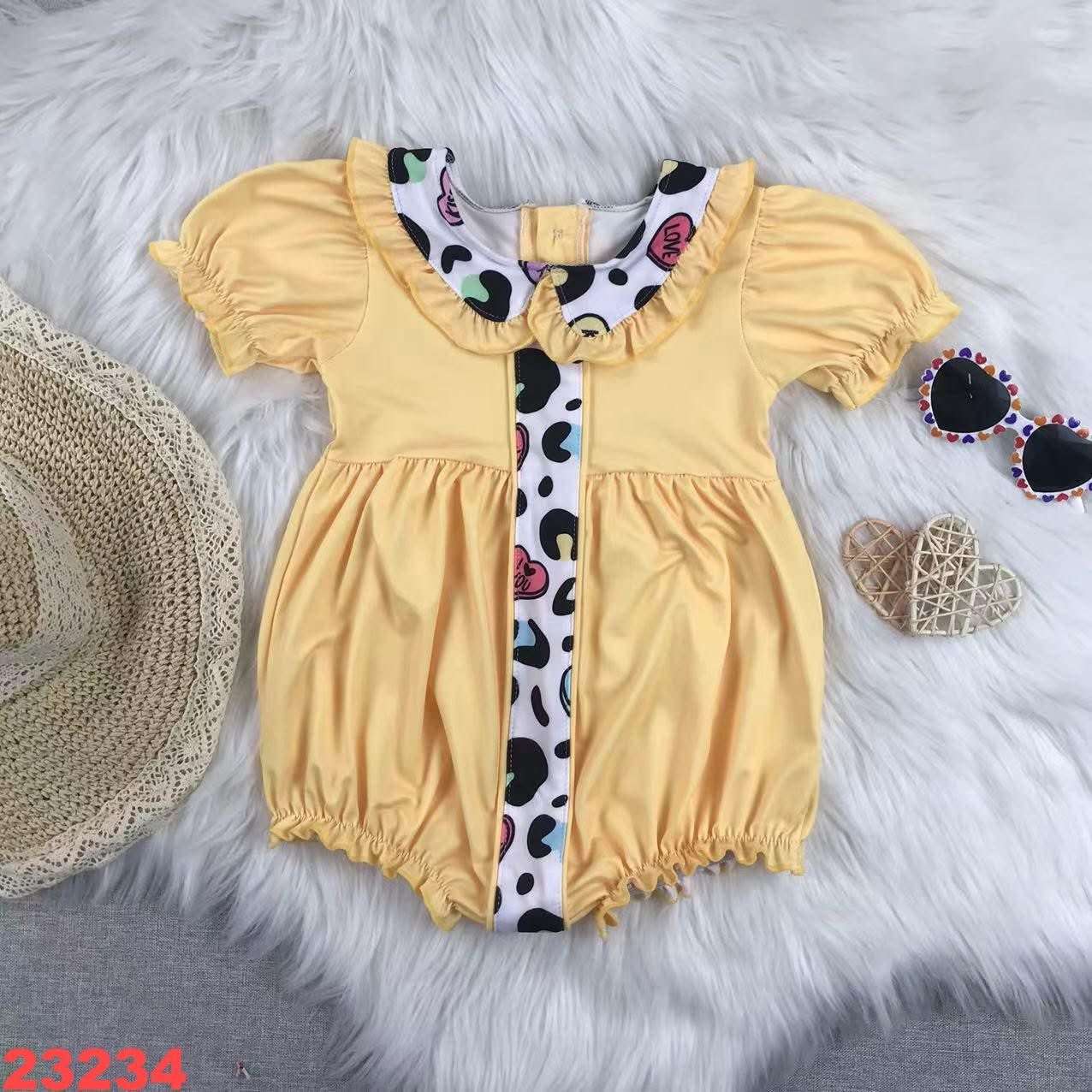 Yellow Cheetah Heart Ruffle Romper