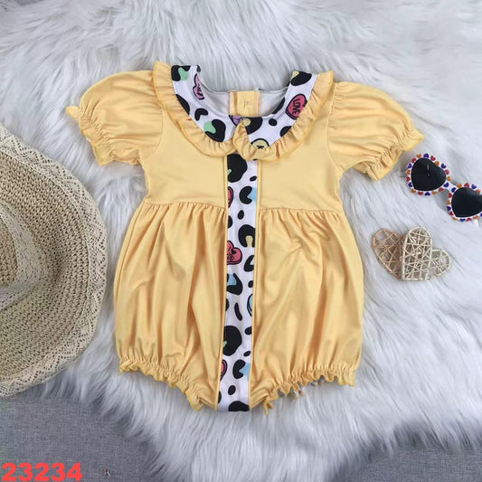 Yellow Cheetah Heart Ruffle Romper