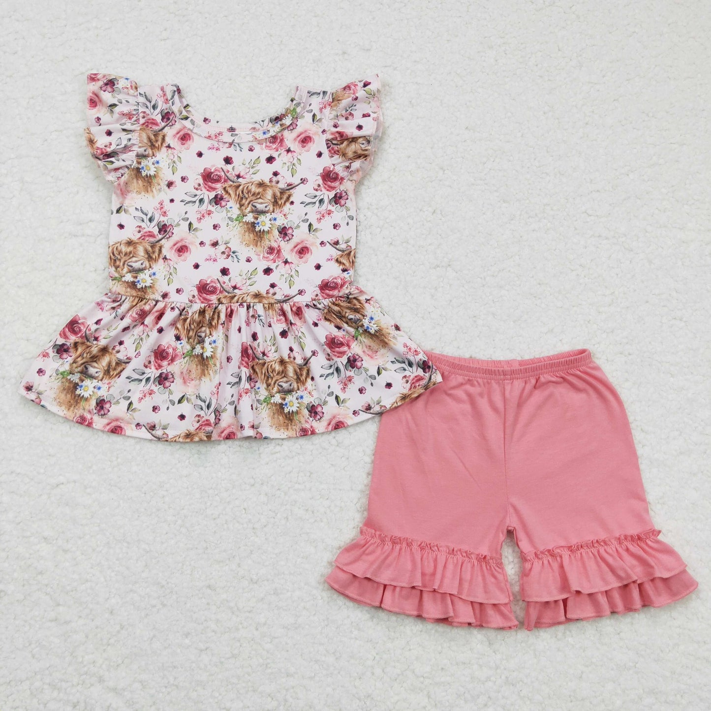 Highland Cow Ruffle Shorts Set
