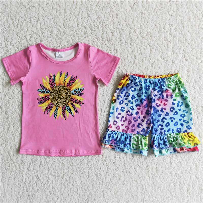 Sunflower Cheetah Ruffle Shorts Set