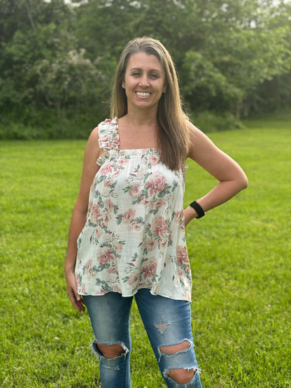 Spice Rose Floral Tank {white tank}