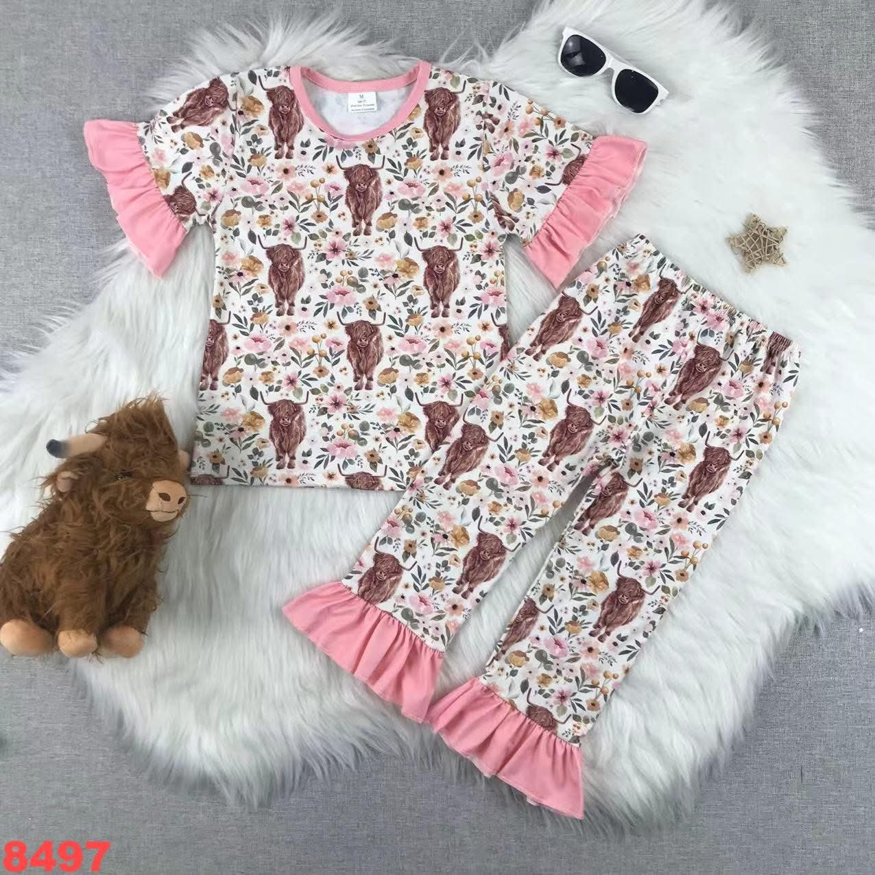 Highland Cows Ruffle Pajama Set