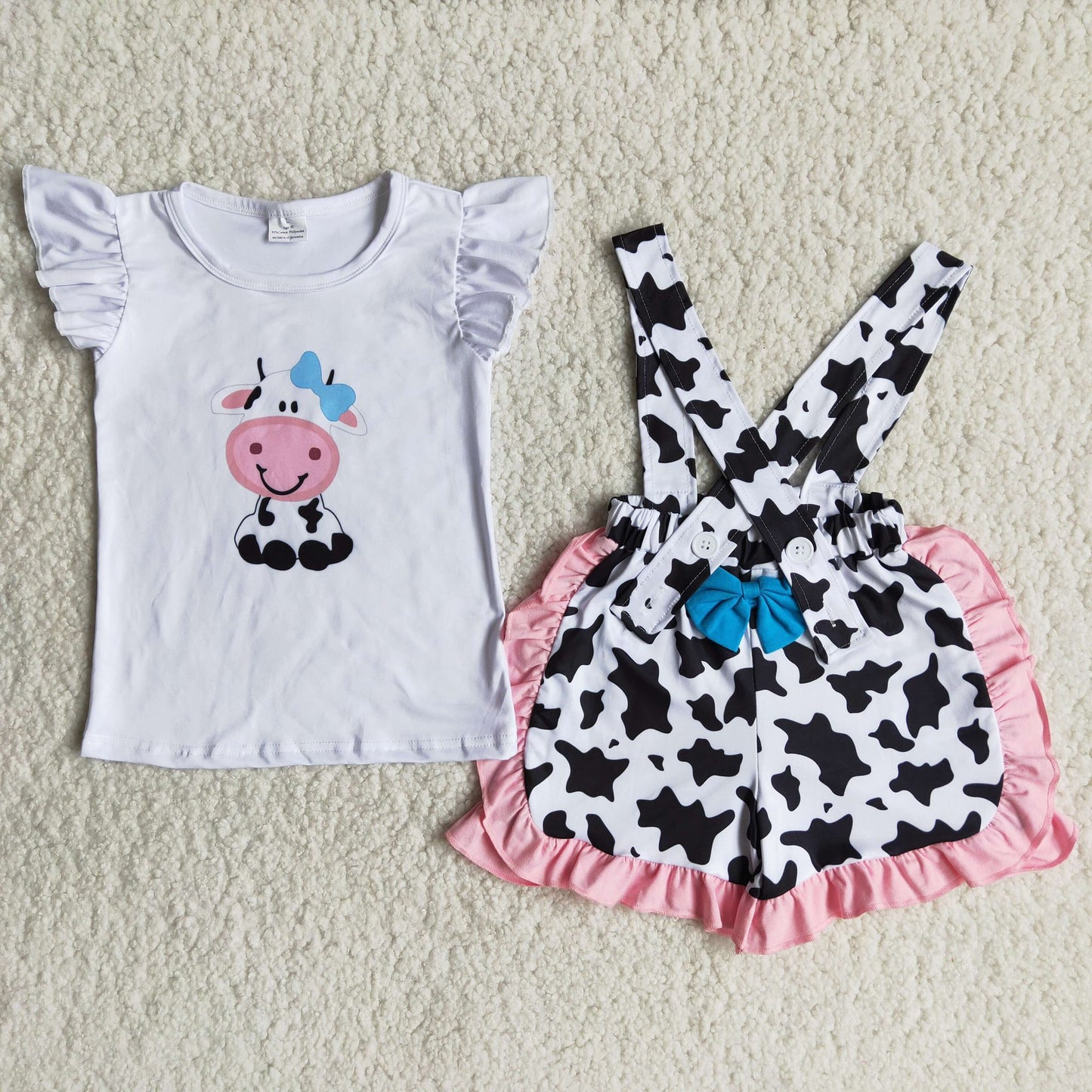 Embroidered Cow Overall Set