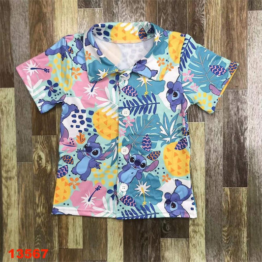 Blue Alien Button Down Polo Shirt