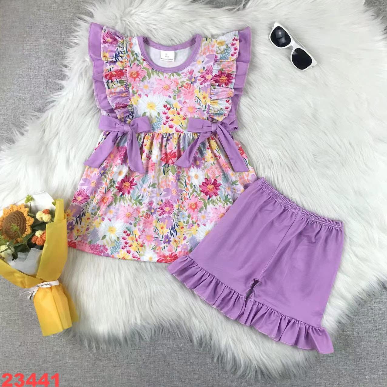 Purple Floral Shorts Set