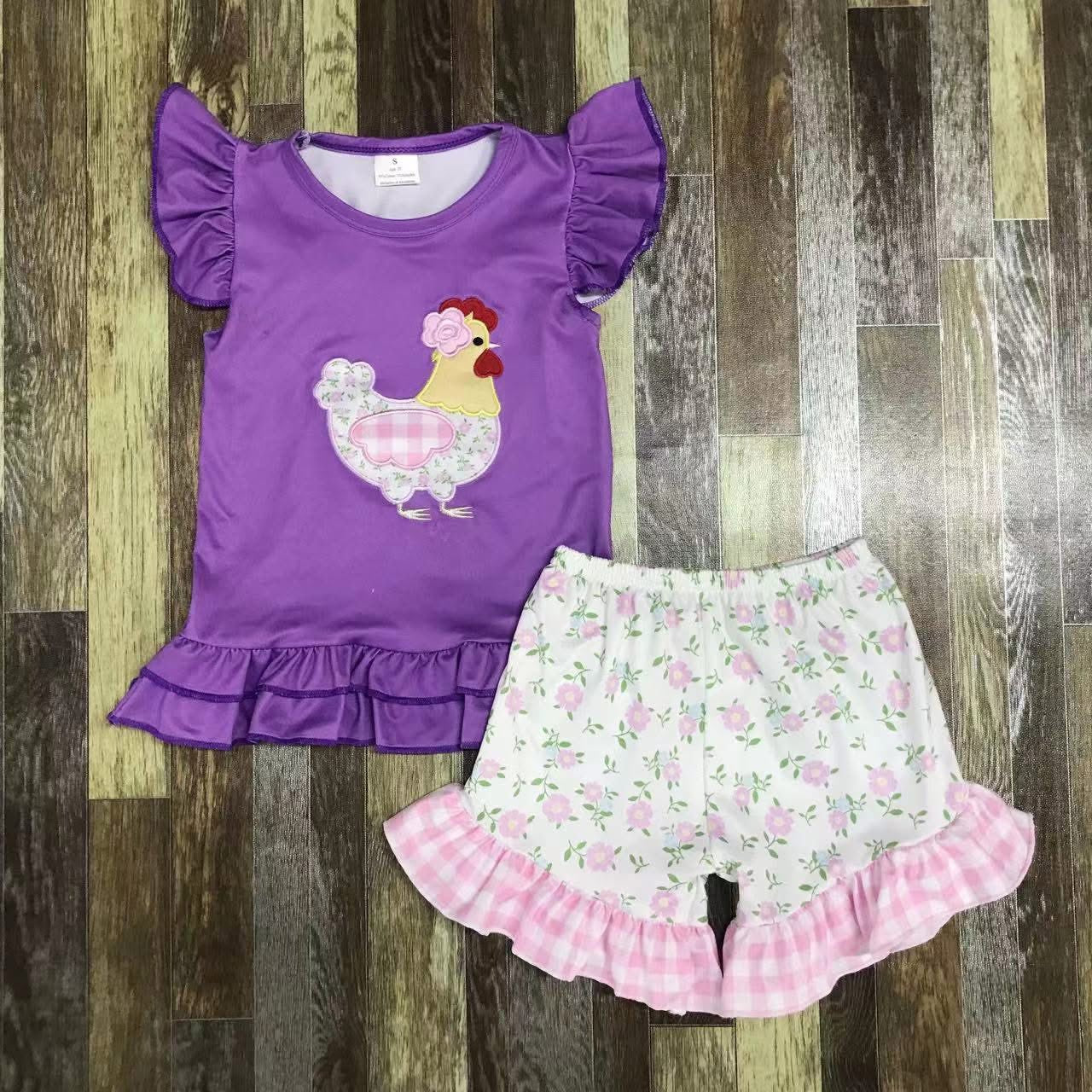 Floral Gingam Chicken Shorts Set