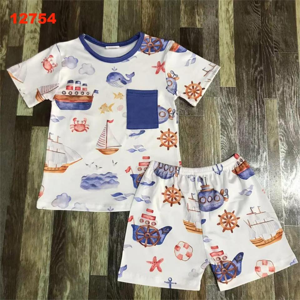 Watercolor Sea Captain Shorts Set