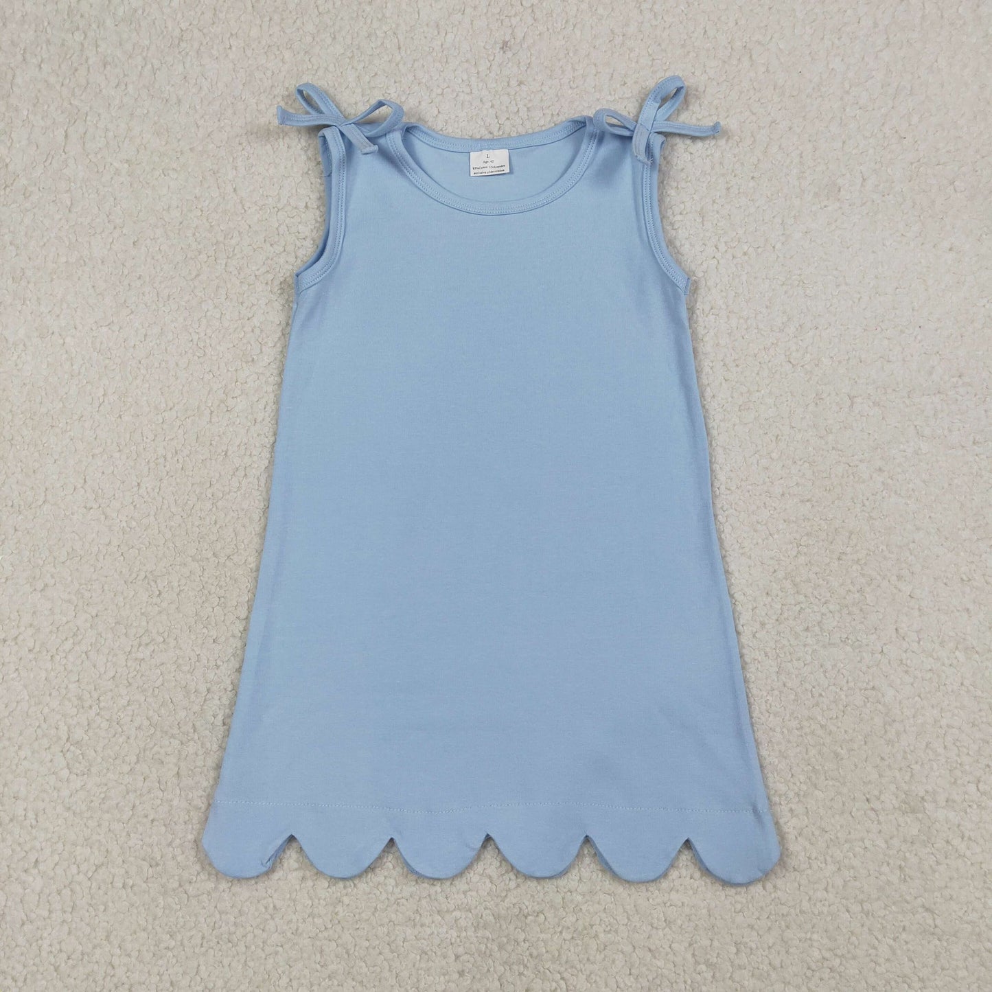 Blue Solid Scalloped Dress