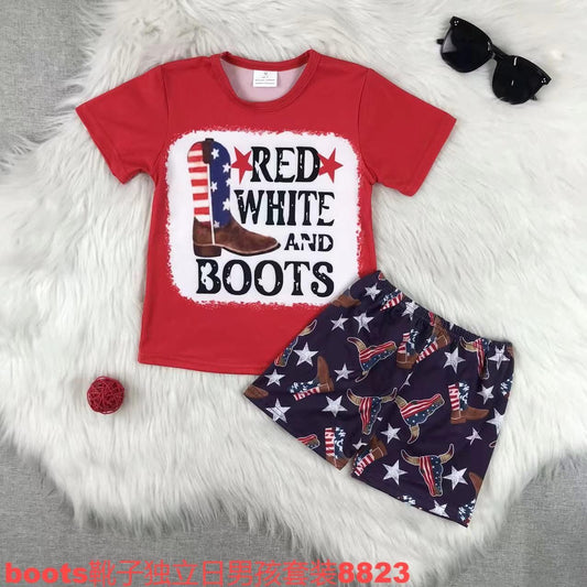 Red White and Boots Shorts Set