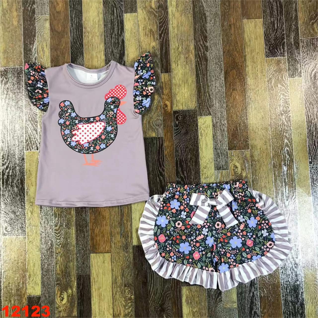 Floral Chicken Shorts Set