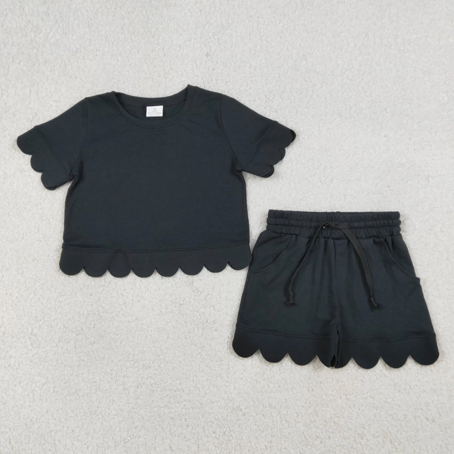 Black Scalloped Shorts Set