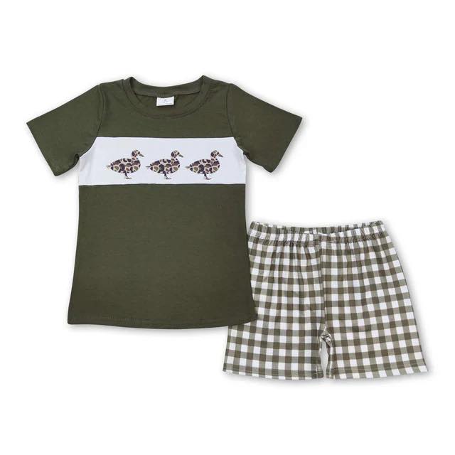 Camo Gingham Mallard Duck Shorts Set