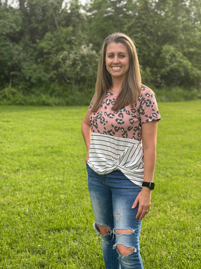 Pink Leopard & Stripes Top